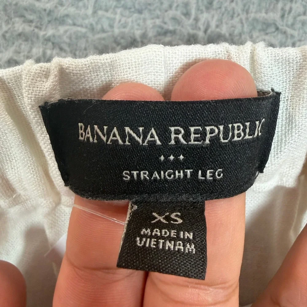 Banana Republic Womens White Linen Blend Straight Leg Elastic Waist Pants XS NEW